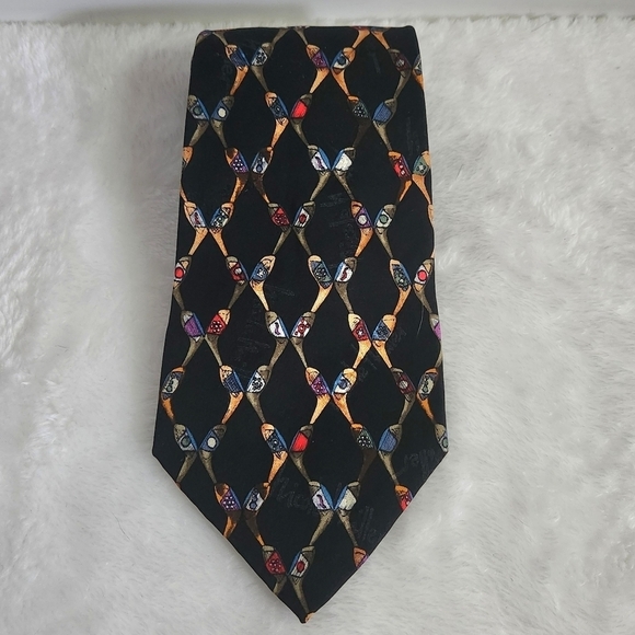 Nicole Miller Vintage 1996 Black Silk Golf Club Mens Necktie Tie - Picture 1 of 6